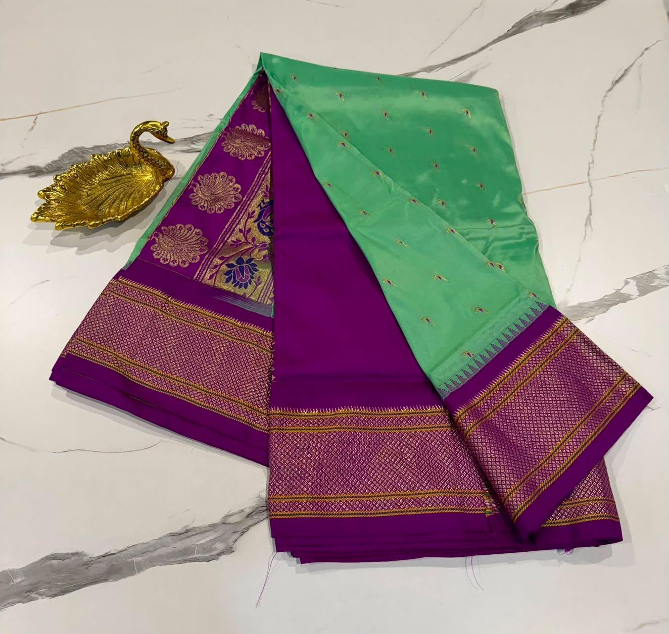 LD-N9 narayanapeta semi pattu green and mengentha saree