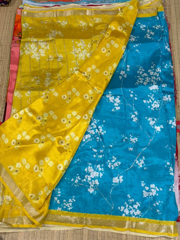 MH-33 sky blue n yellow colour Handloom Mangalagiri pattu saree