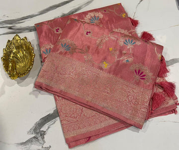 KE-2150 Pink colour Banaras katan tissue saree