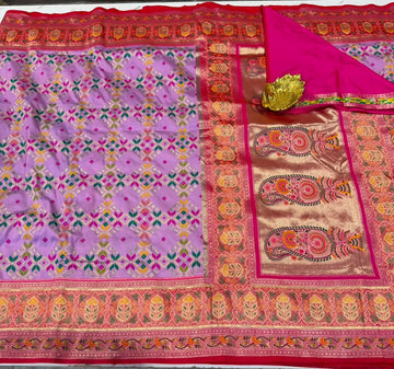 TT-3750 Patola lavender and pink tissue border saree