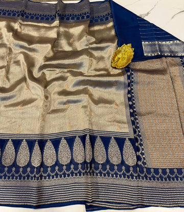 Kk-4500 navi blue colour kanchi kora tissue saree