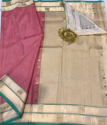 BV-4 Pink n cream colour Benaras viscous crepe saree