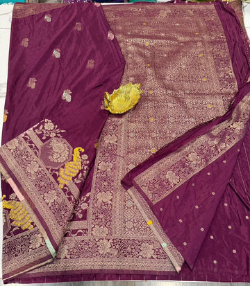 CG-1850 Wine colour banaras crep Georgette saree