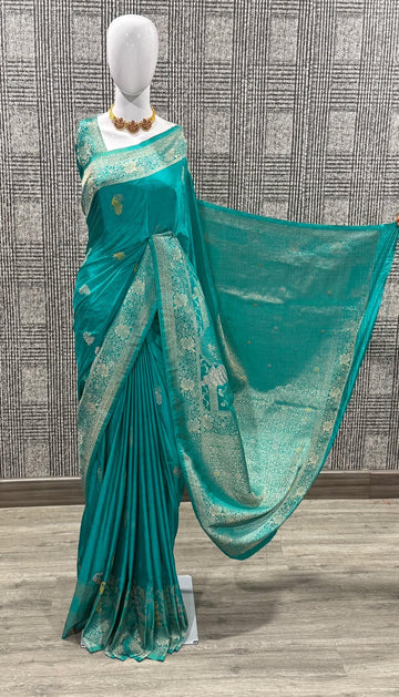 CG-1850 Krishna blue colour banaras crep Georgette saree