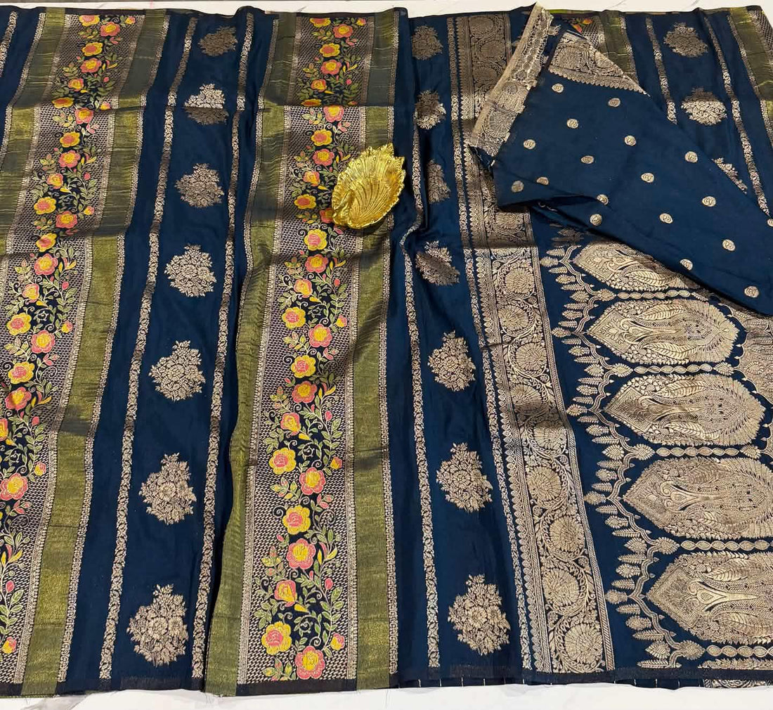 LD-M16 munga crape sarees peacock blue colour
