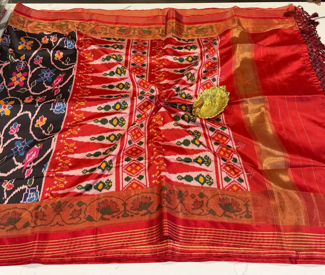LD-1351 patola with tissue boarder black and red saree parrots