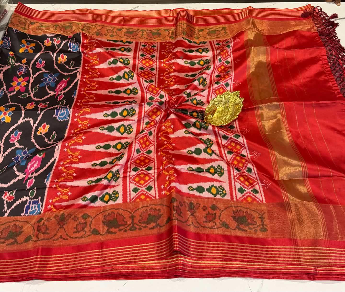 LD-1351 patola with tissue boarder black and red saree parrots