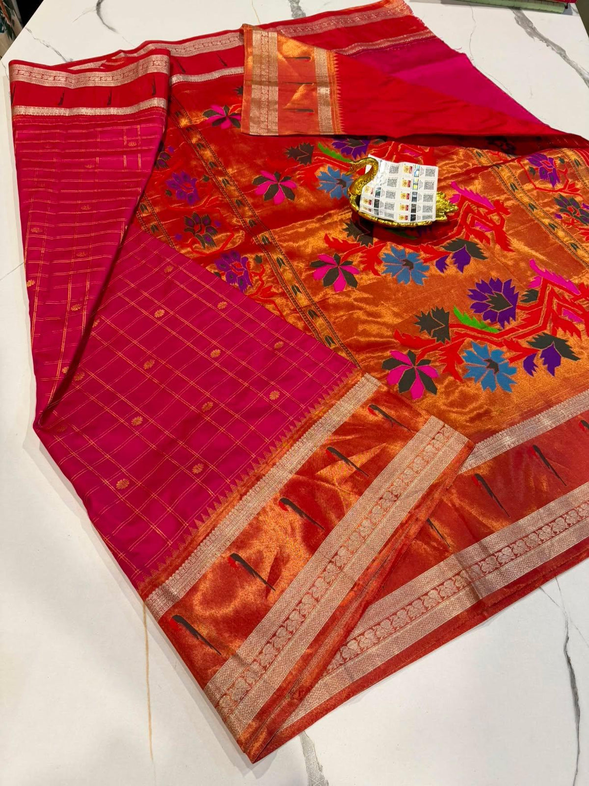 TMS-168 Pink colour Pure gadwal tissue saree