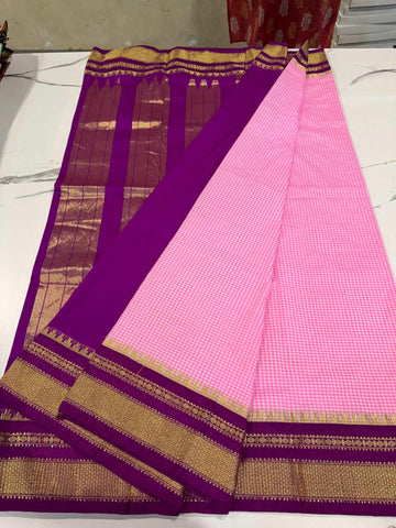 LD-N22 narayanapeta checks sarees baby pink and purple saree