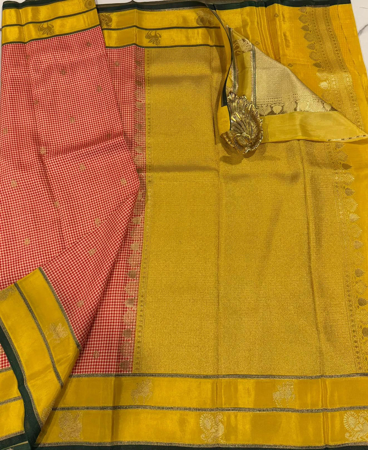 BV-4 Red n yellow colour Benaras viscous crepe saree