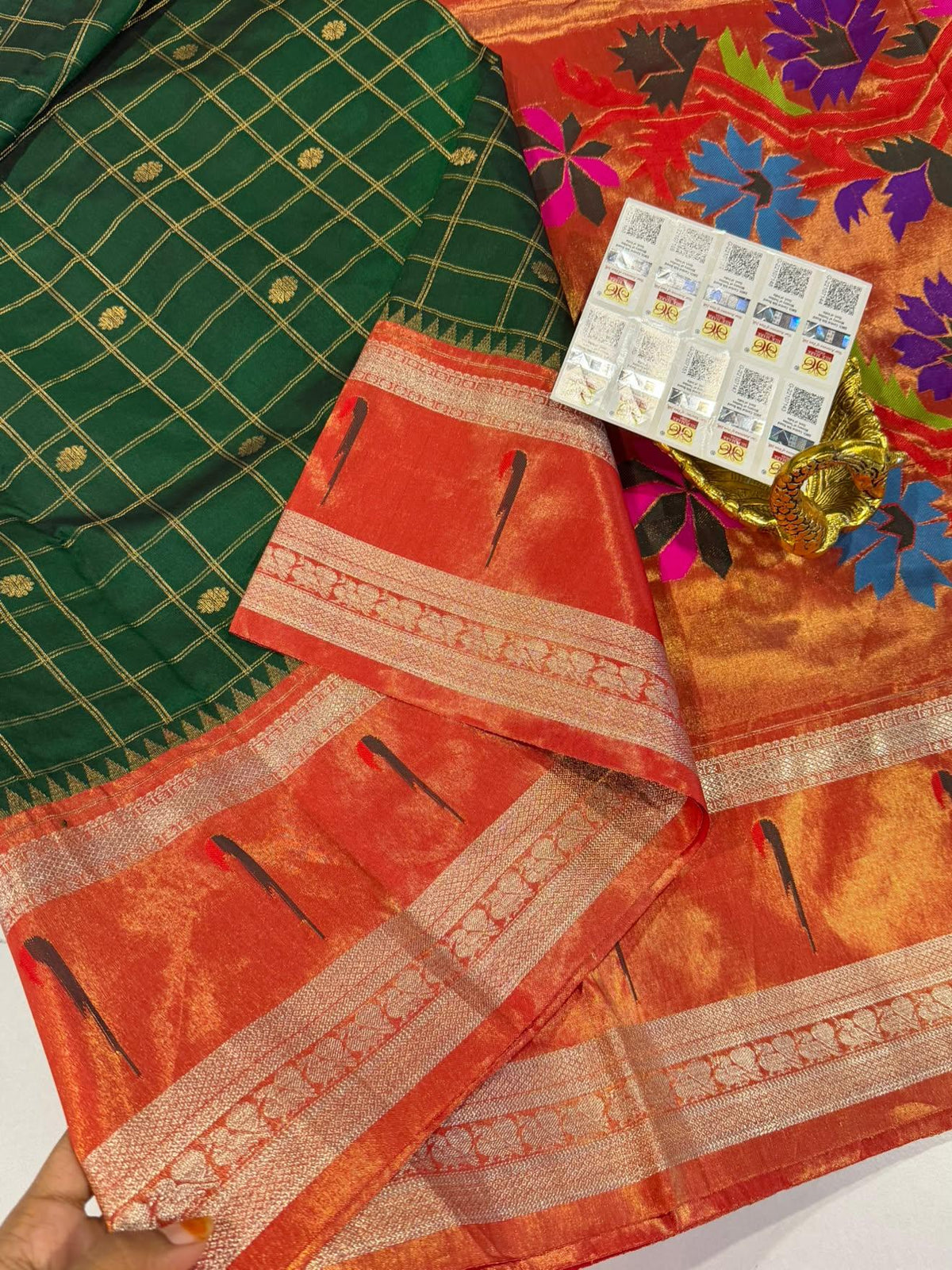 TMS-168 Dark Green Pure gadwal tissue saree