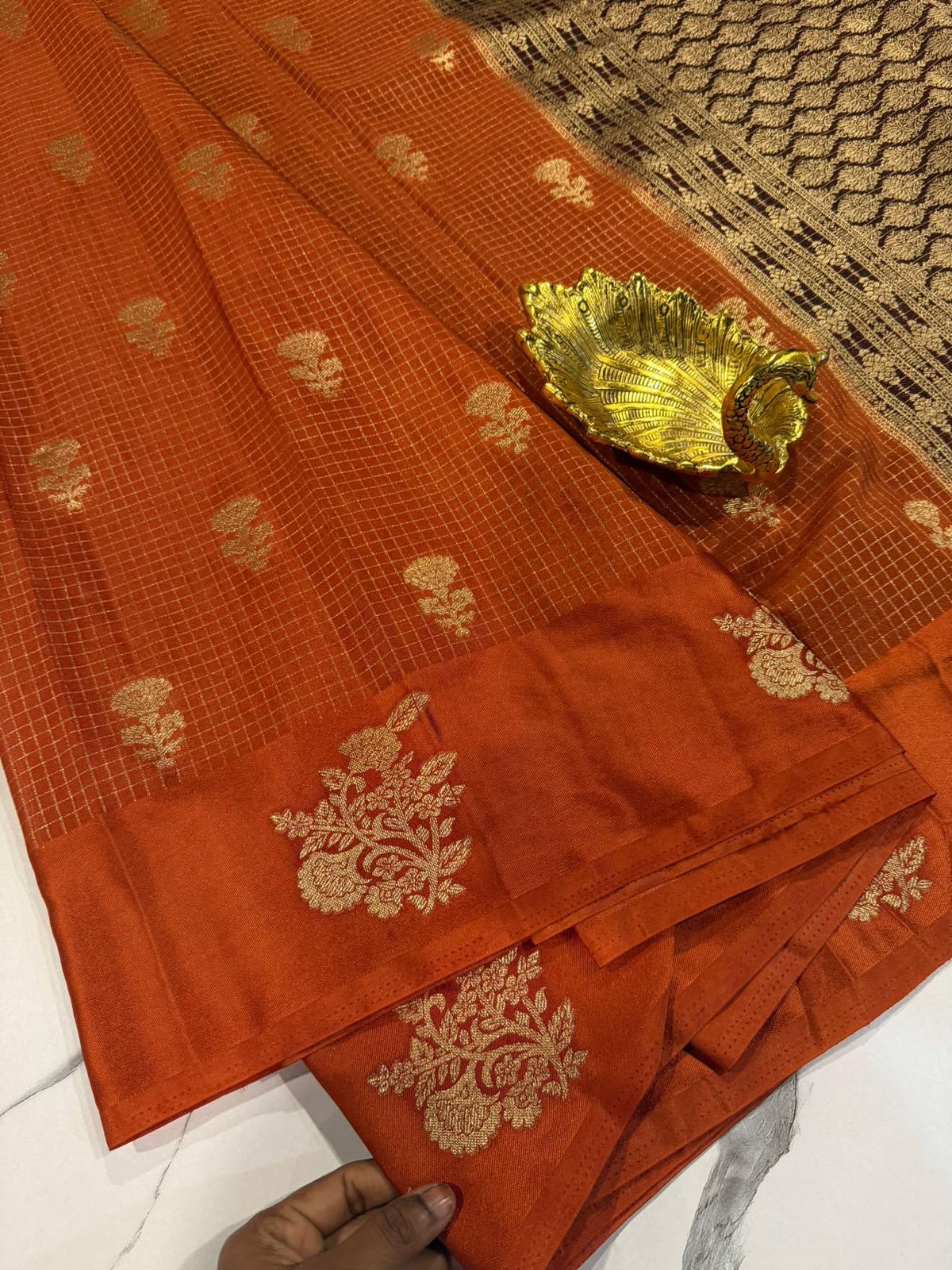 L-2050 Rust Orange nd Brown colour Georgette satin borders saree