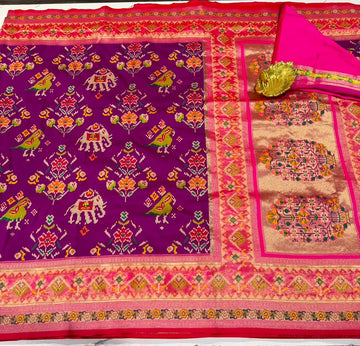 TT-3750 Patola purple and pink tissue border saree