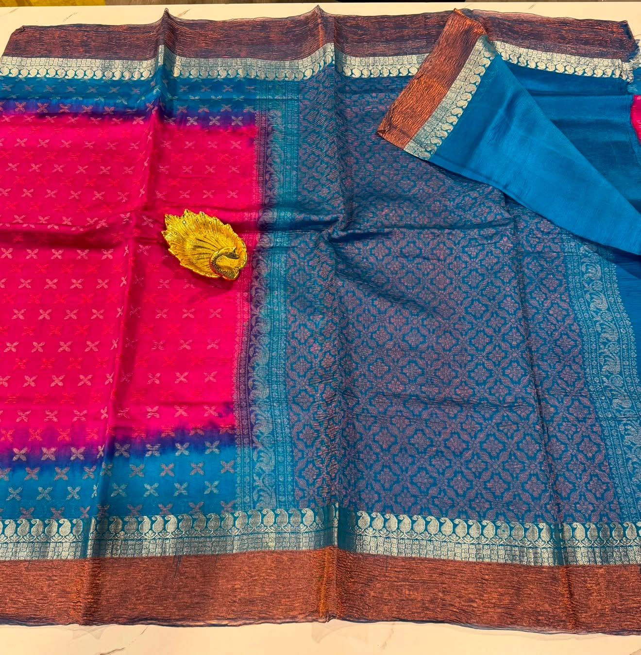 Dp-5900 pink  & sky blue  dupion pattu