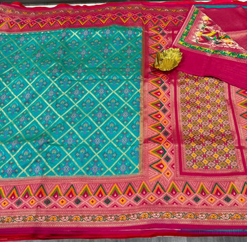 TT-3750 Patola sky blue and pink tissue borders saree