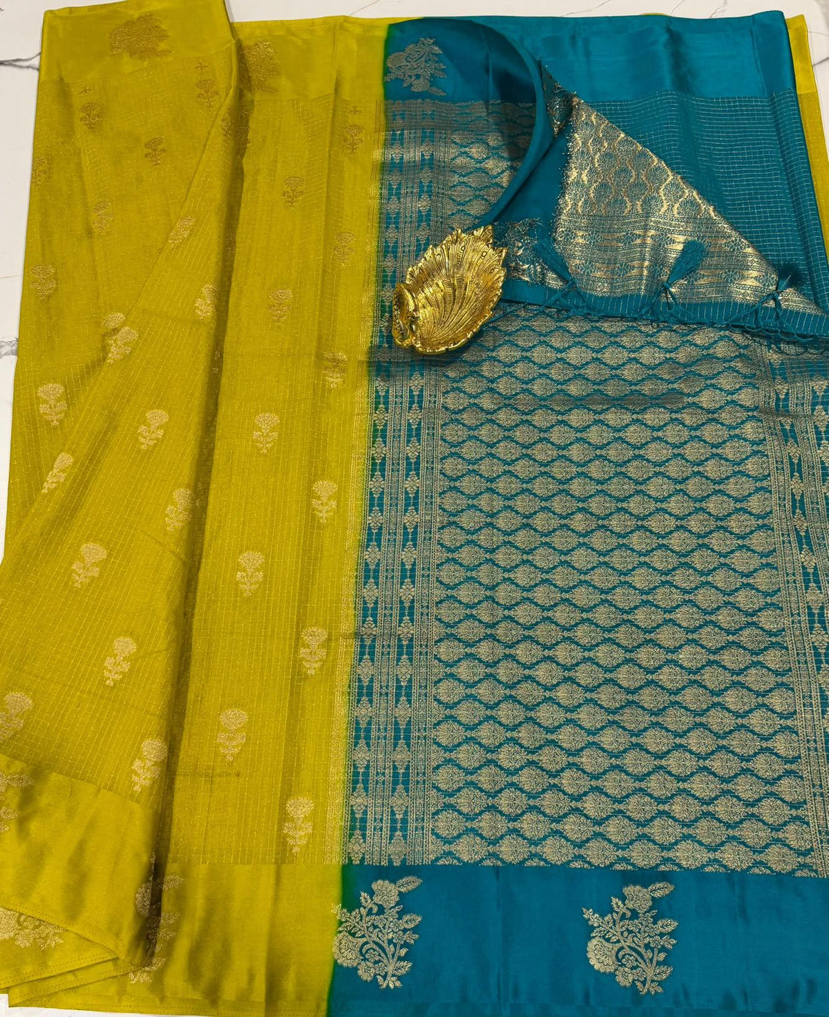 L-2050 Pesara green nd Rama Blue colour Georgette satin borders saree