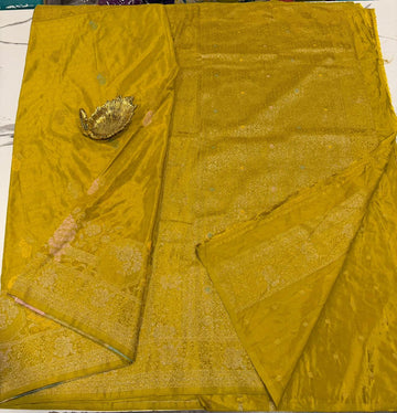 CG-1850 Mustard yellow colour banaras crep Georgette saree