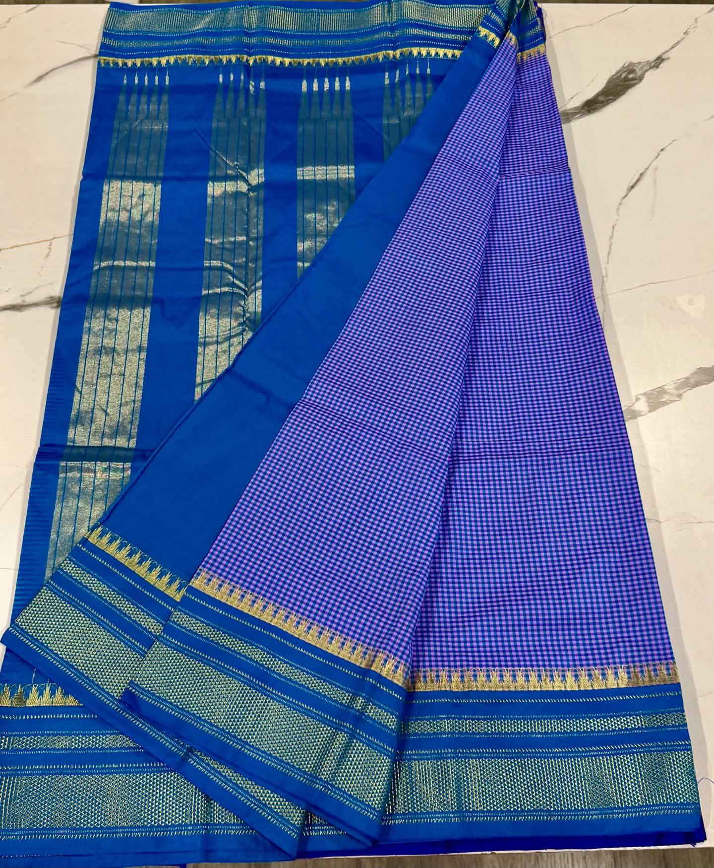 LD-N22 narayanapeta checks saree blue and blue saree