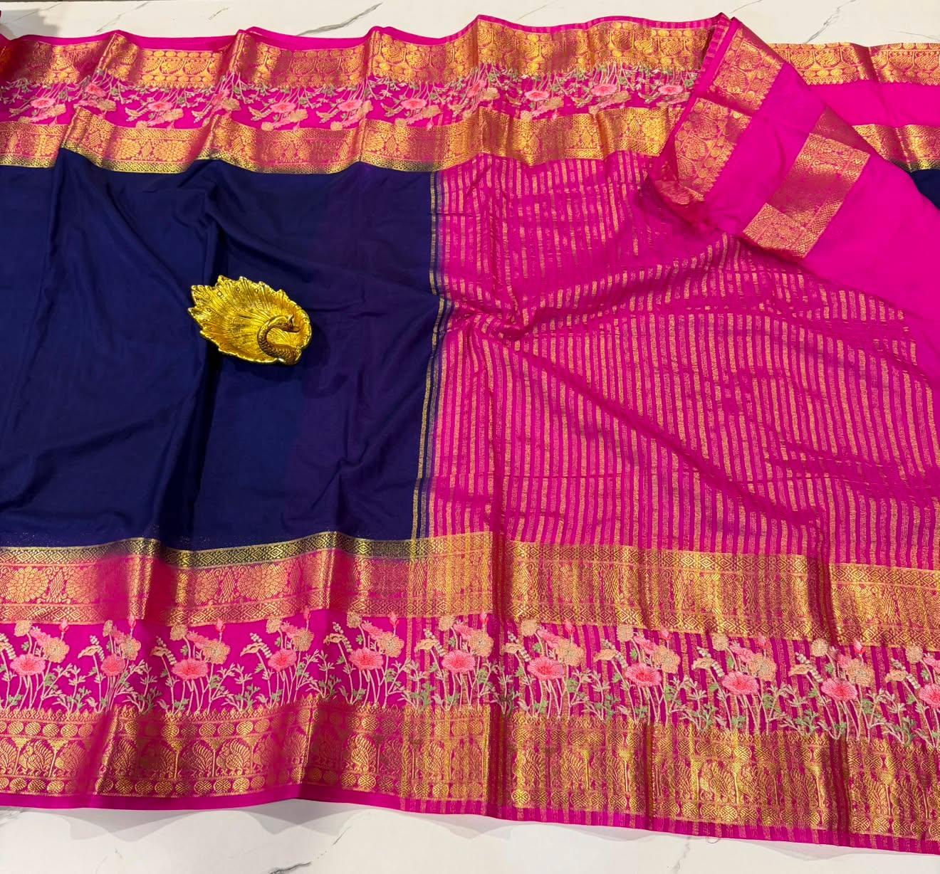 LD-M2 navi blue & pink semi Mysore saree