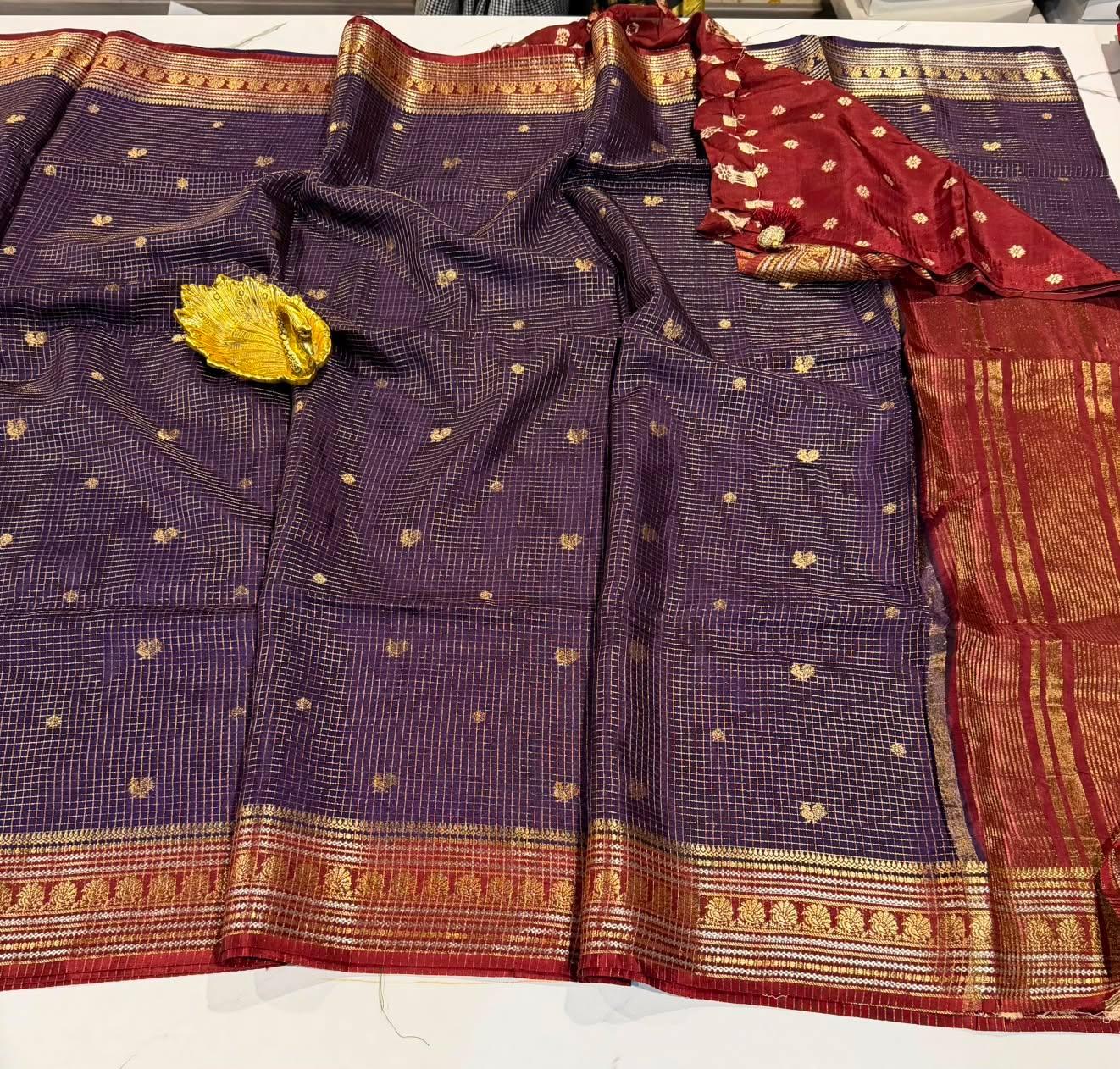 VKC2149-Violet with Maroon small brdr - Vintage Kanchi checks sarees