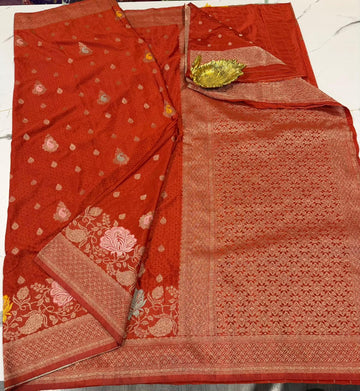 BC-1850 Rust colour benny crepe saree