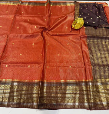 VKC2149BB - Rust n brown colour Brdr Vintage Kanchi saree