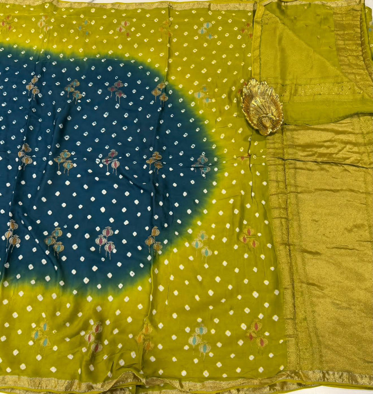 MH-4950 Pesara green nd Peacock blue colour Mashru Bandija Saree