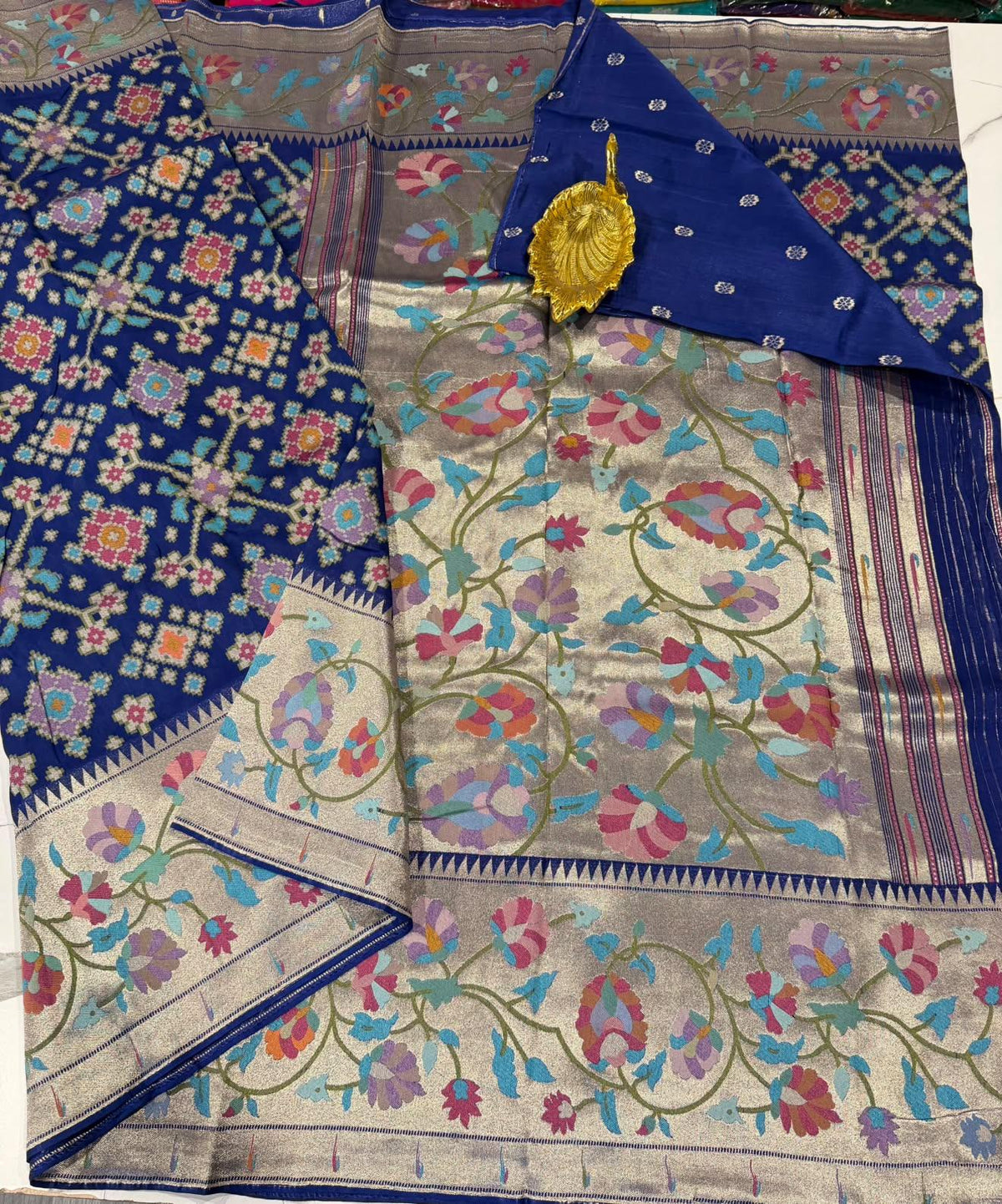 PZ-5999 Navy blue colour Fusion Patola paithani saree