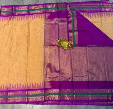 LD-G28 vintage Semi kanchi gadwal light gold and gap boarder with checks