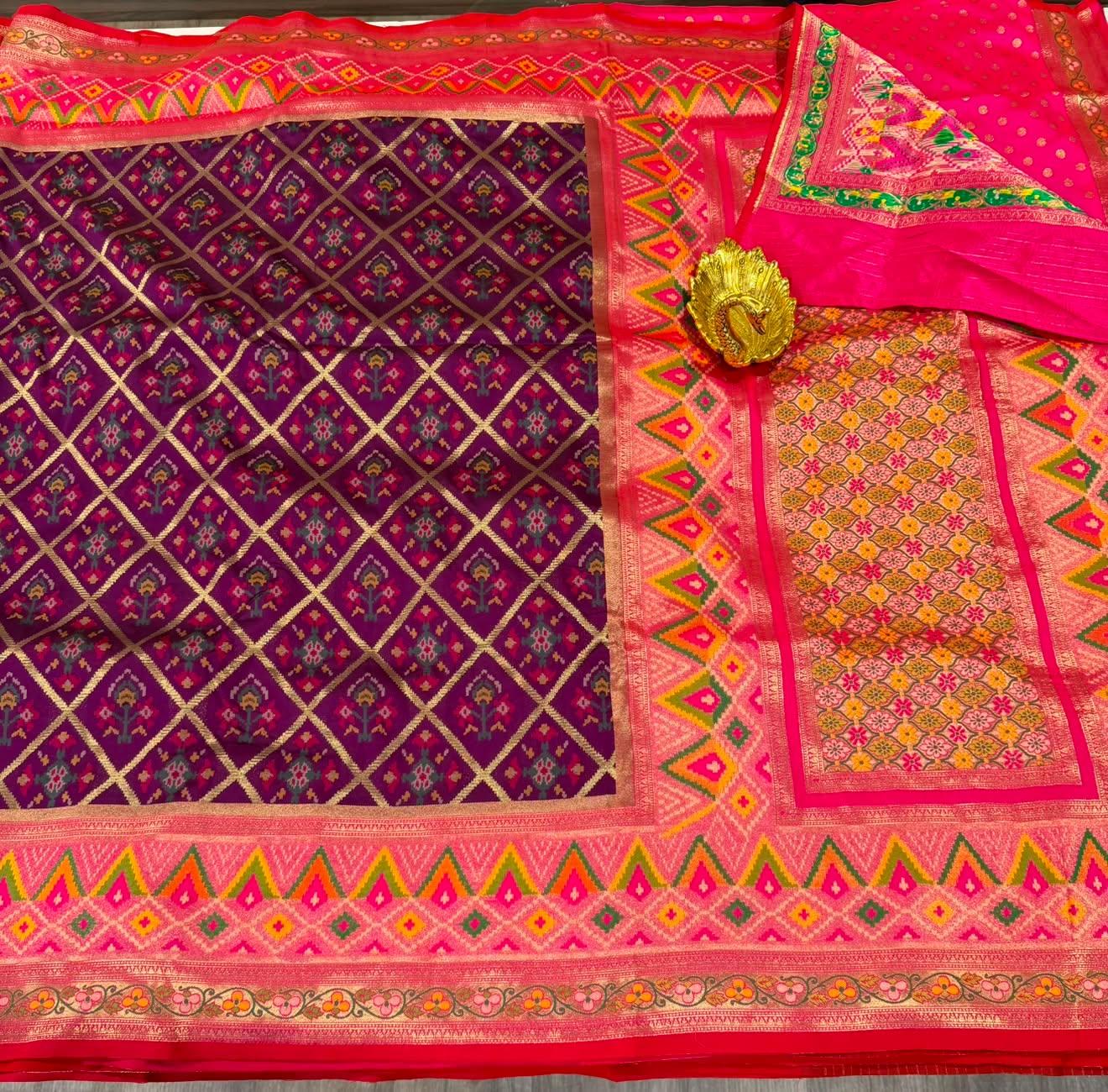 TT-3750 Patola wine and pink tissue borders saree