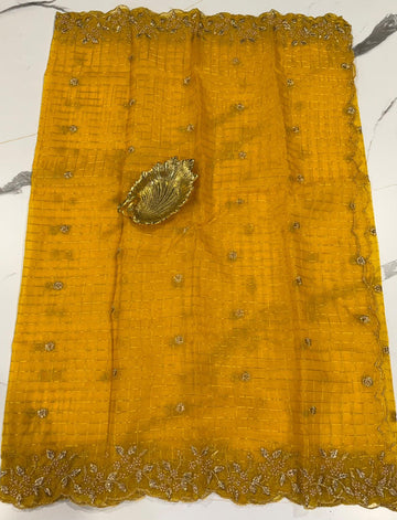 Yellow Organza cut work dupatta