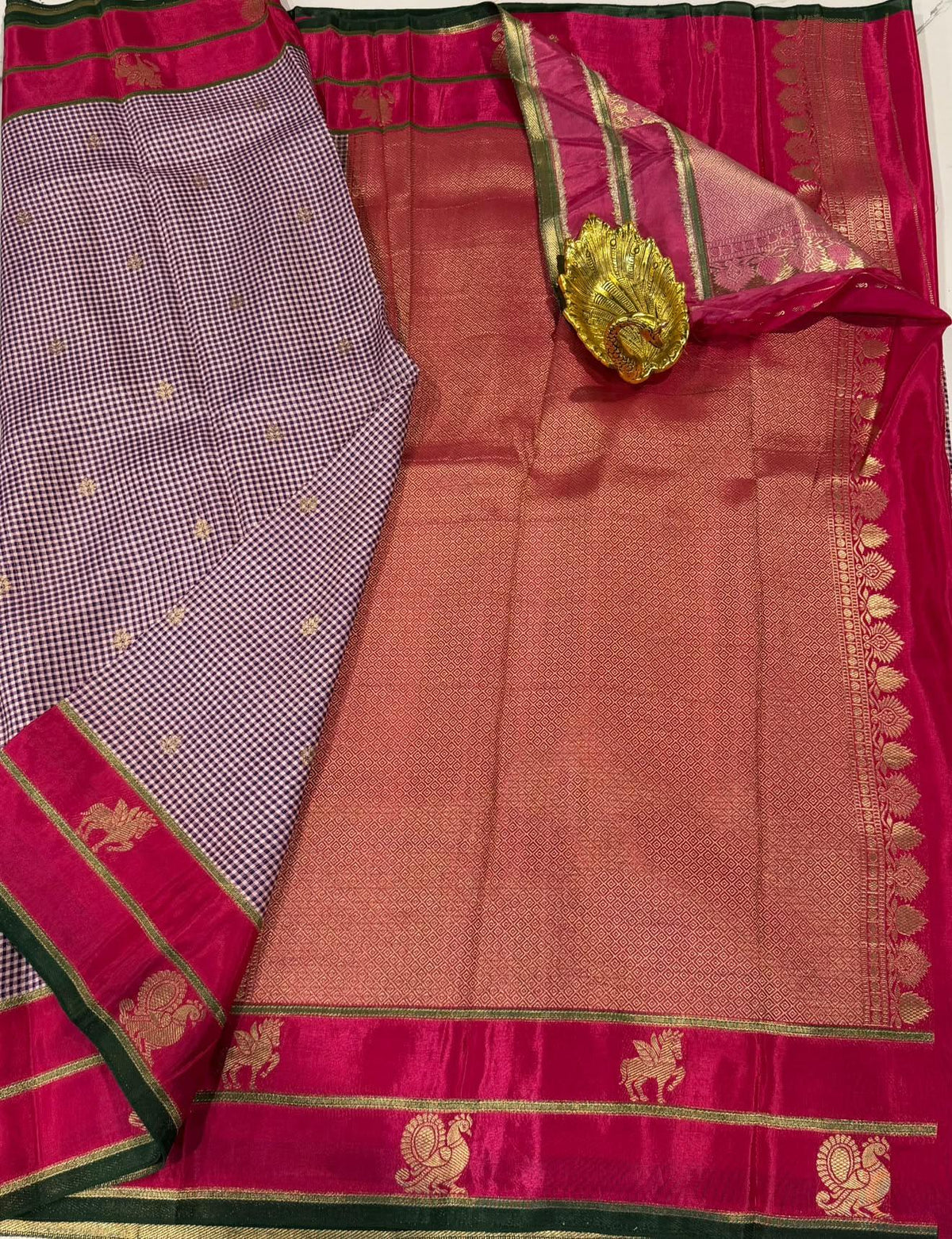 BV-4 Purple n rani pink colour Benaras viscous crepe saree