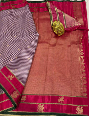 BV-4 Purple n rani pink colour Benaras viscous crepe saree