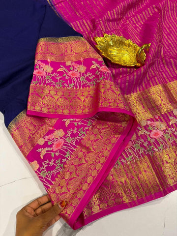 LD-M2 navi blue & pink semi Mysore saree