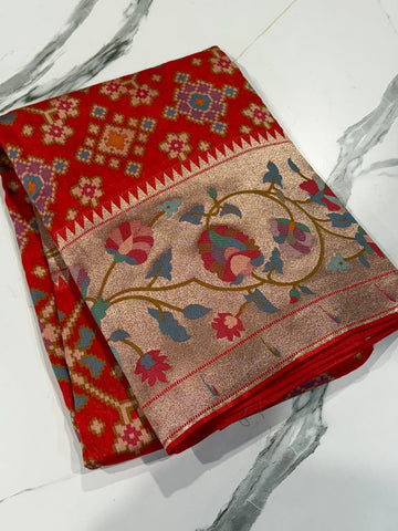 PZ-5999 Red colour Fusion Patola paithani saree