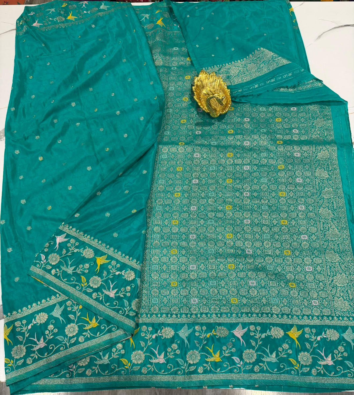 BCP-1850 Dark sage colour benny crepe saree