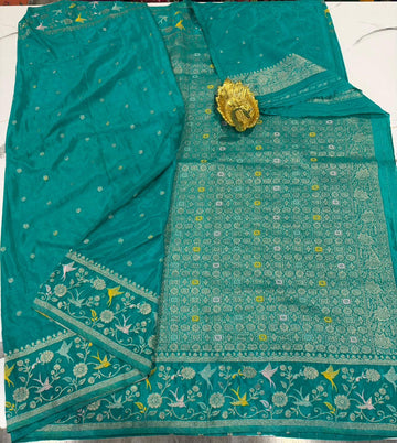 BCP-1850 Dark sage colour benny crepe saree