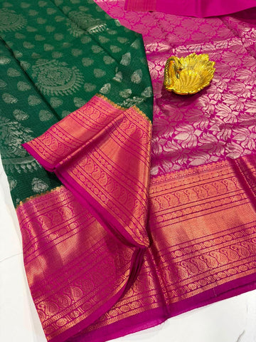 Dp-5900 green  & pink dupion pattu