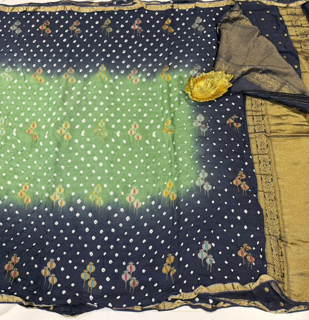MH-4950 Sage gree nd Grey colour Mashru Bandija Saree
