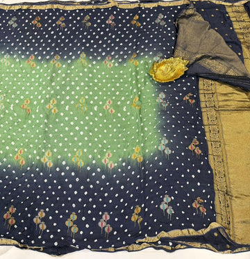 MH-4950 Sage gree nd Grey colour Mashru Bandija Saree