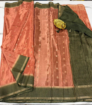 HC -2400 Peach n green colour Banaras viscous crep saree