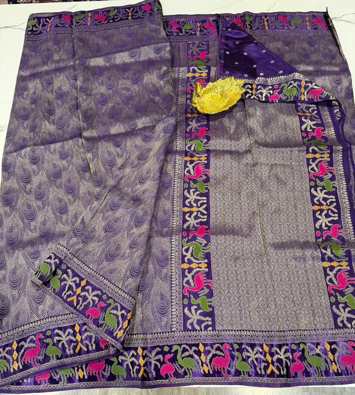 T-2998 Violet colour banaras tissue Mashru borders saree