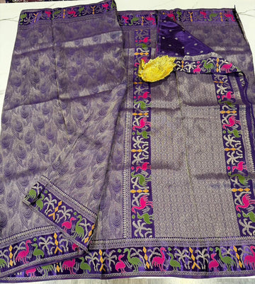 T-2998 Violet colour banaras tissue Mashru borders saree