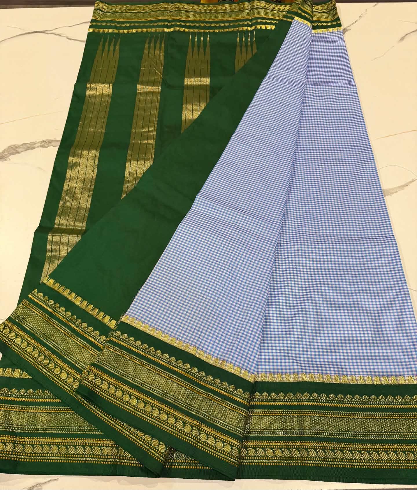LD-N22 narayanapeta checks saree light blue and green colour saree