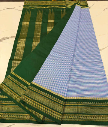 LD-N22 narayanapeta checks saree light blue and green colour saree