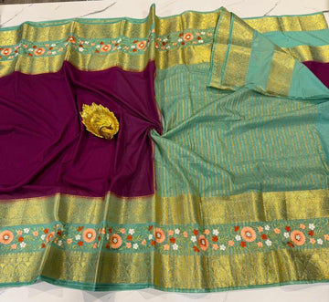 LD-M2 wine & powder blue semi Mysore saree