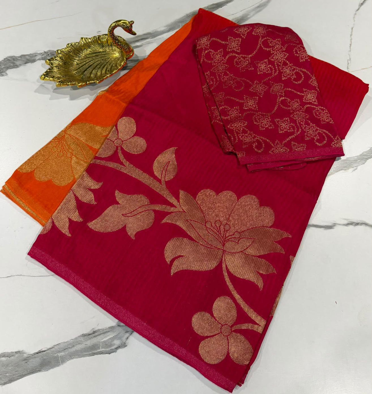 2W-2350 Rani pink nd Orange colour Mysore ho Crepe saree