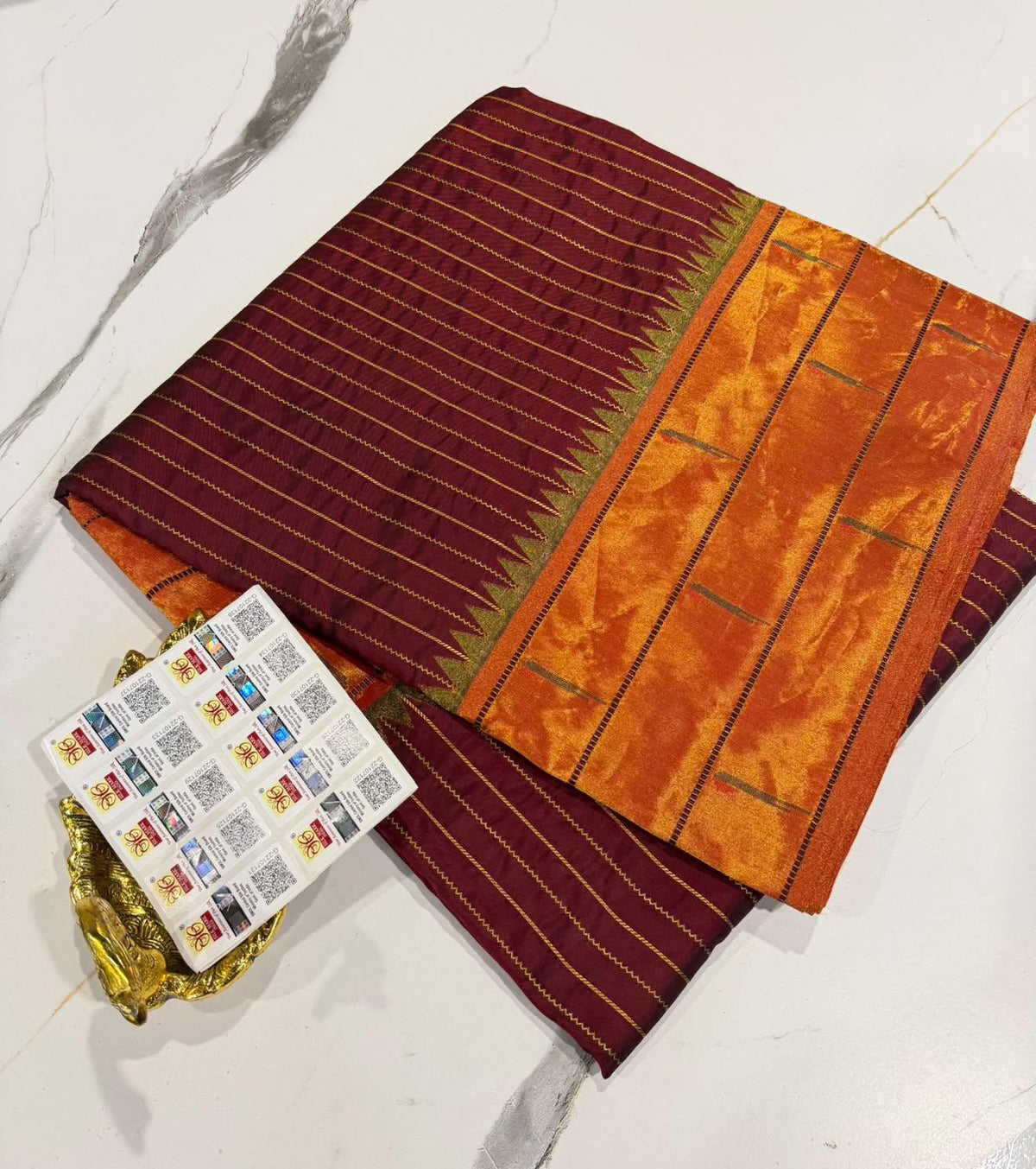 3mp Maroonish brown colour Muniya Paithani pure silk sarees