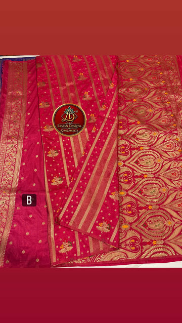 Mc-1399 Rani pink colour Moonga crepe vertical lines sarees