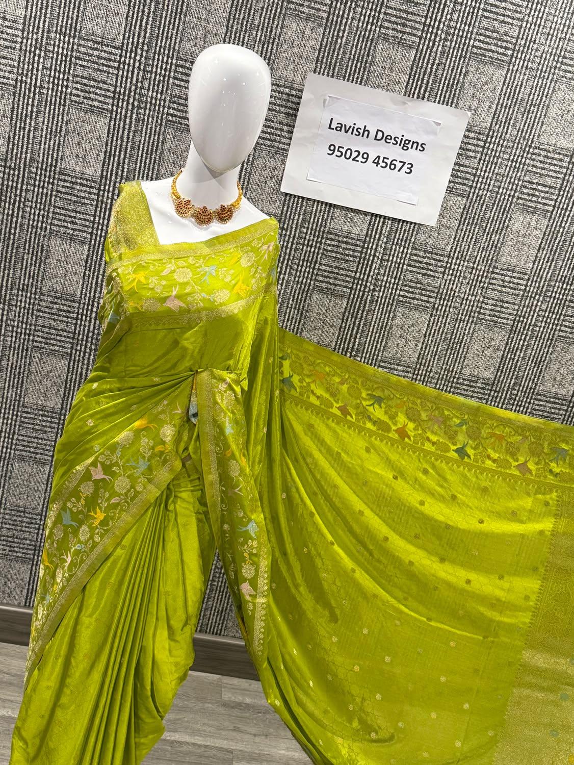 BCP-1850 Pesara green colour benny crepe saree